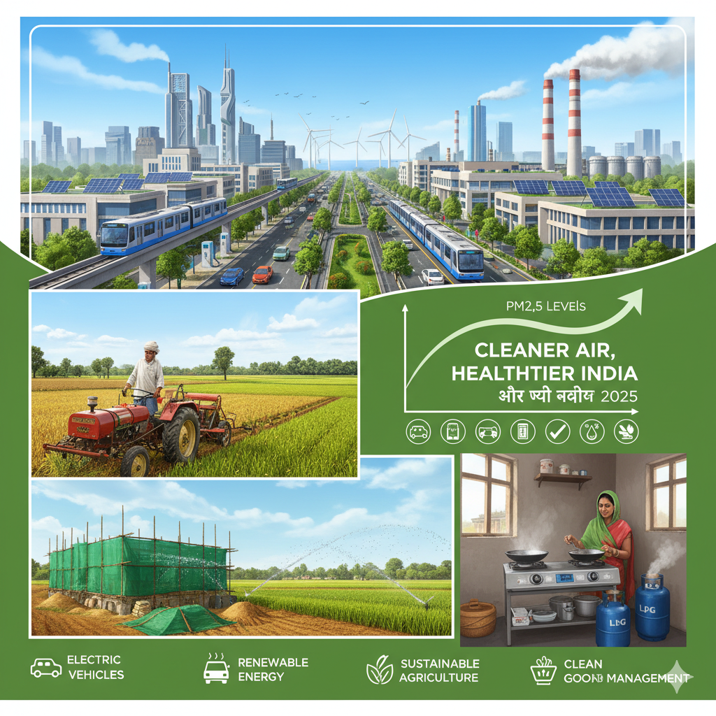 Air Pollution in India 2025 solution – Tree plantation, clean energy and electric vehicles to reduce pollution in India